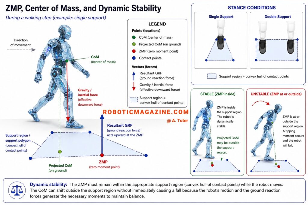 Zero Moment Principle (ZMP), Center of Mass, Dynamic Stability